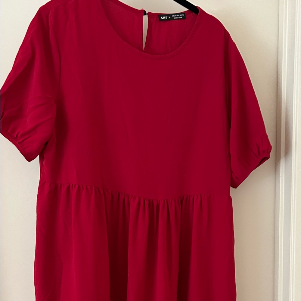 SHEIN - Red - Ruffle Trim Smock  Dress